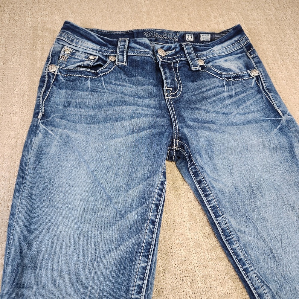 Miss Me Jeans Women 27 Mid Rise Skinny Stretch Denim Acid Wash Y2K Cowgirl - Picture 4 of 12